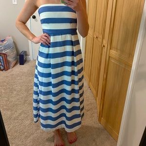 Blue and White striped strapless dress